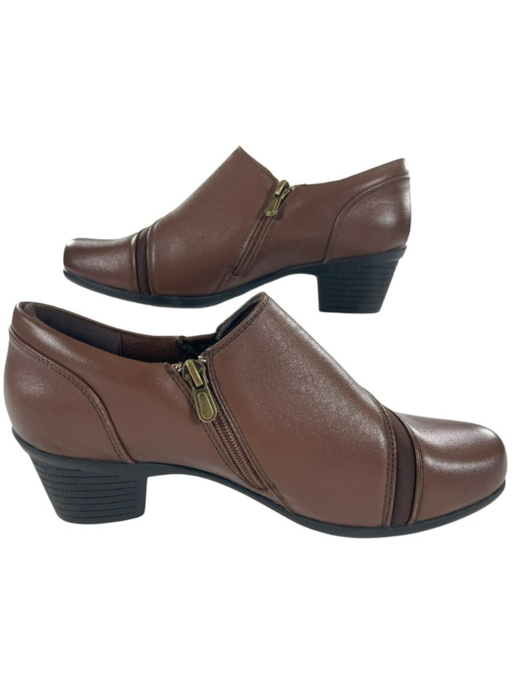 Spring Step Klay Pump Brown Leather Low Heel Zipper Shoes Women's Sz 8.5 NEW - Picture 2 of 11